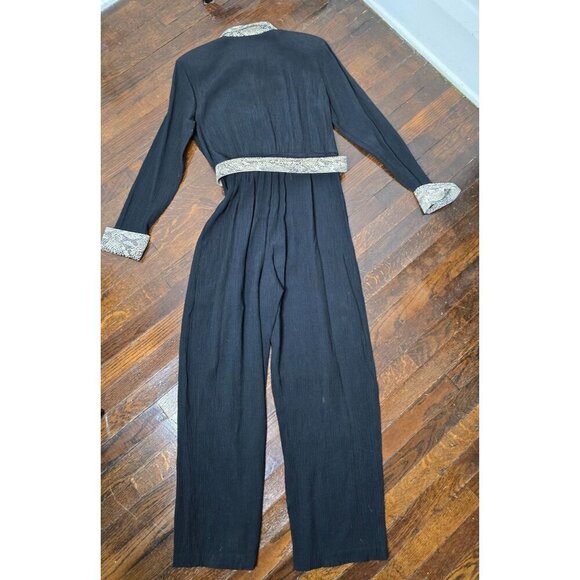 Vintage Black Python Belted Jumpsuit Playsuit Long Sleeve - Picture 2 of 14